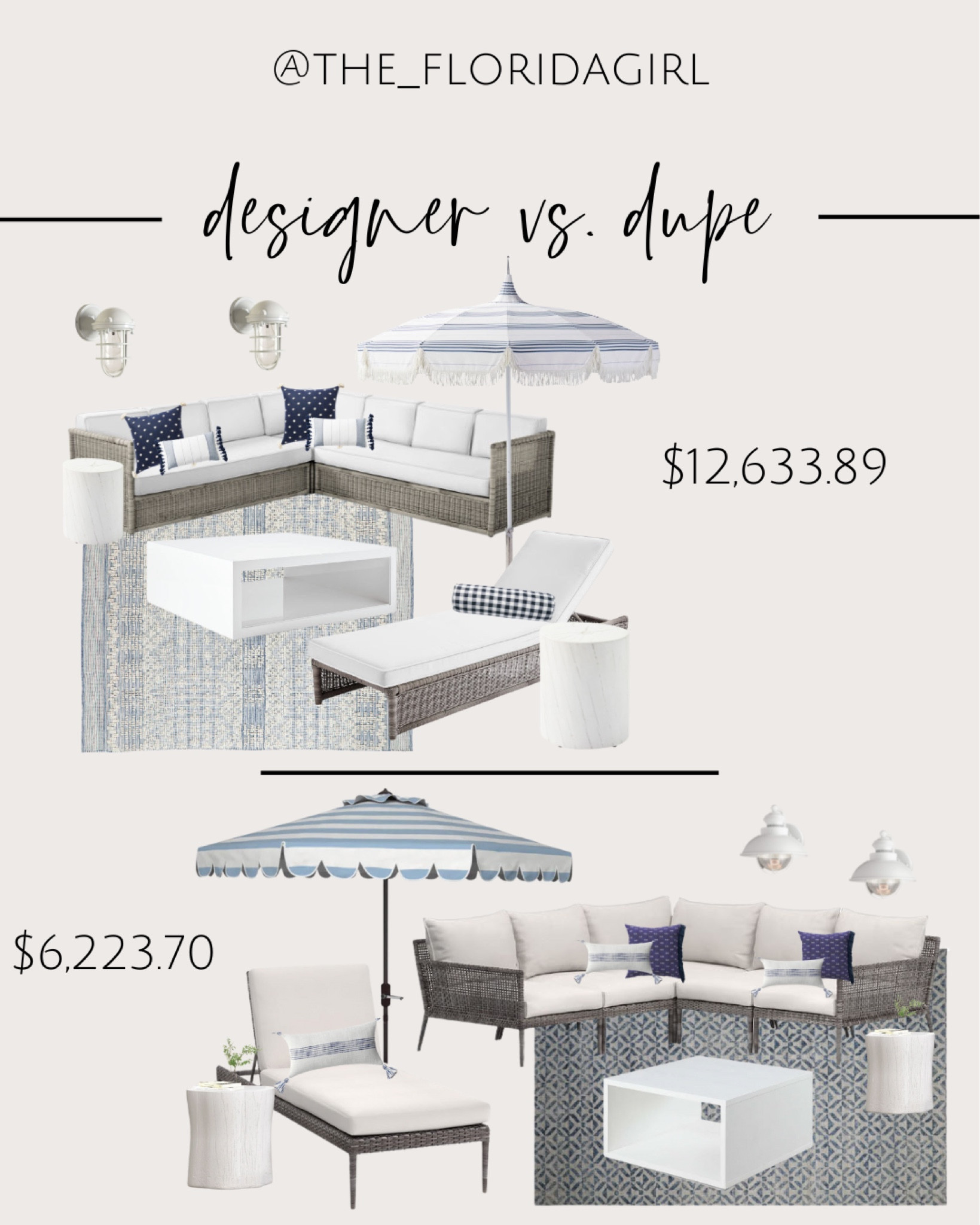 Outdoor living - Designer vs. Dupe items #dupe #sale #outdoor #outdoorliving #sofa #sectional #patio #patiorefresh #patiofurniture #umbrella #serenaandlily #potterybarn #arearug #coffeetable #rattan

#LTKFind #LTKsalealert #LTKhome