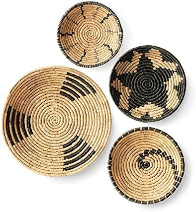 Artera Woven Wall Basket Decor - Set of 4 Oversized, Hanging Natural Wicker Seagrass Flat Baskets... | Amazon (US)