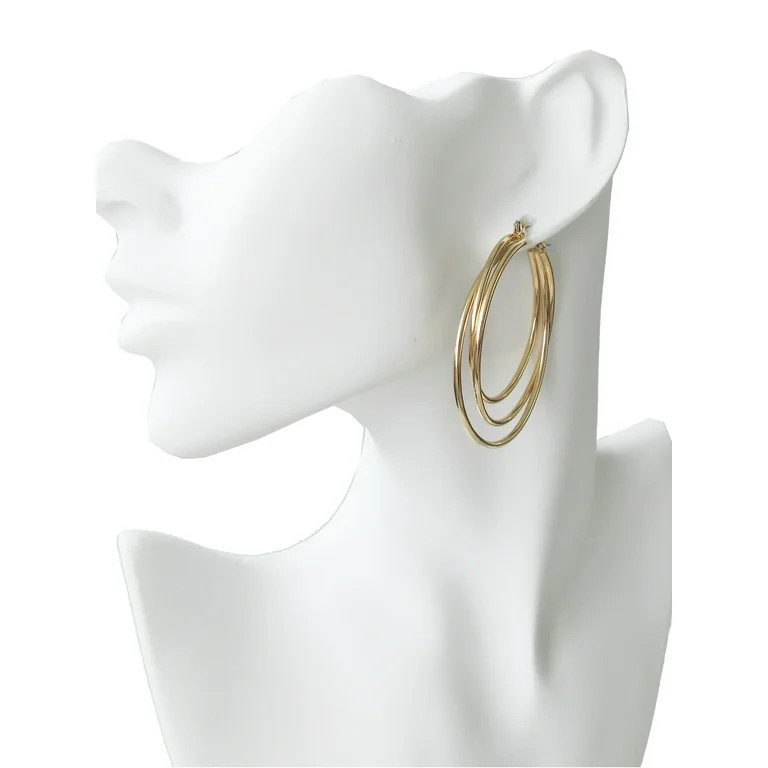 Time and Tru Women's Gold Tone Triple Twist Hoop Earrings - Walmart.com | Walmart (US)