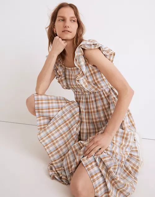 Ruffle-Sleeve Tiered Midi Dress in Plaid | Madewell