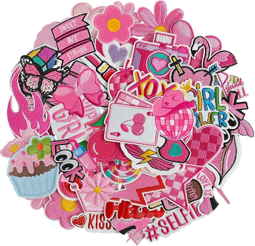 45 Pieces Pink Iron on Patch, Girls Iron on Patches Set, Sew on/Iron on Embroidered Patch Appliqu... | Amazon (US)