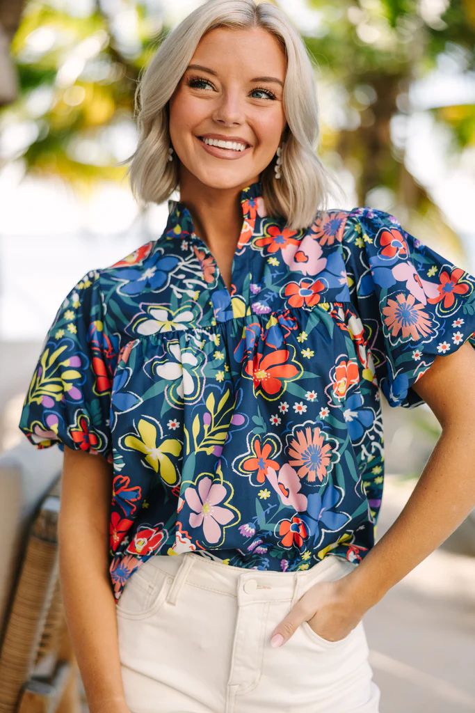 When You Know Navy Blue Floral Blouse | The Mint Julep Boutique