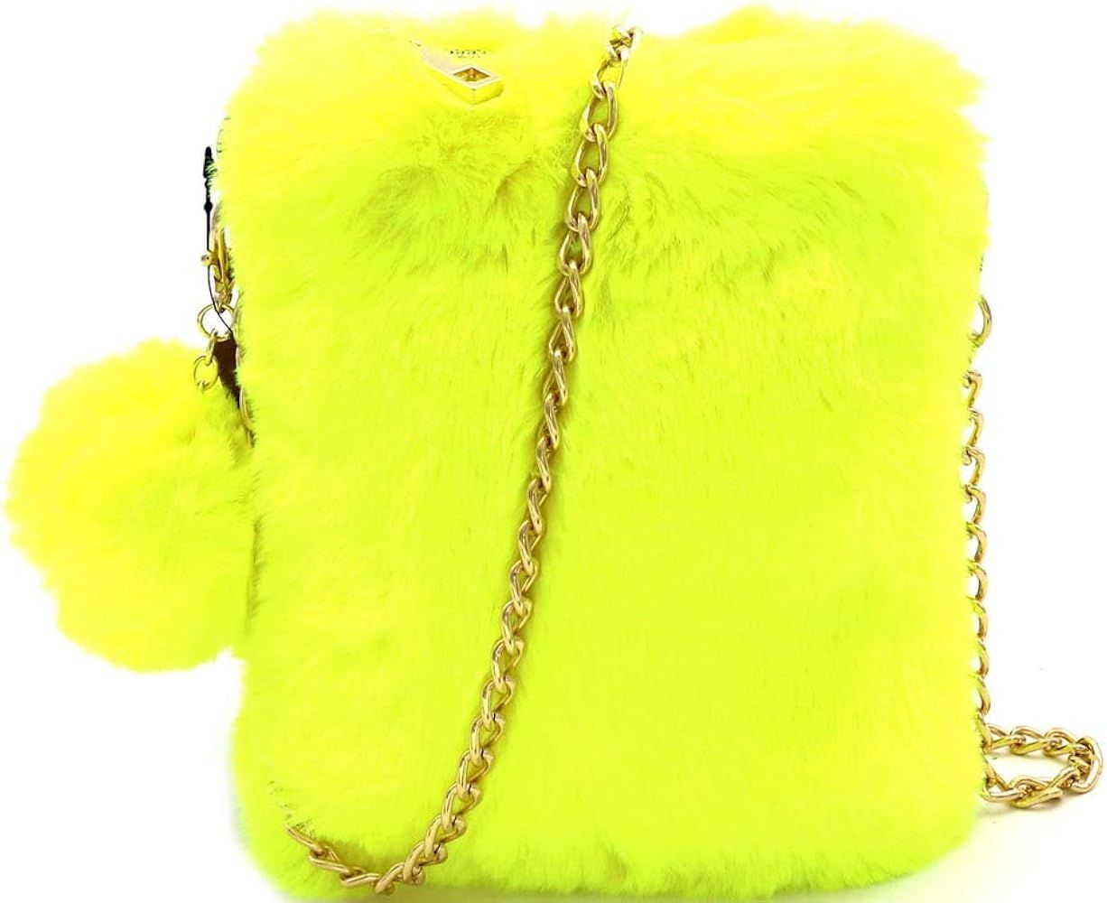 Trendeology Neon Multicolor Fluffy Faux-Fur Girls Womens Small Cute Phone Crossbody Bag Clutch Pu... | Amazon (US)