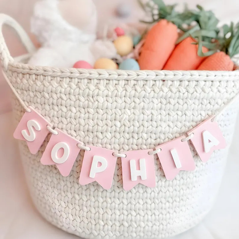 Kids Easter Basket Banner – Personalized Name Tag Decoration | Etsy (US)