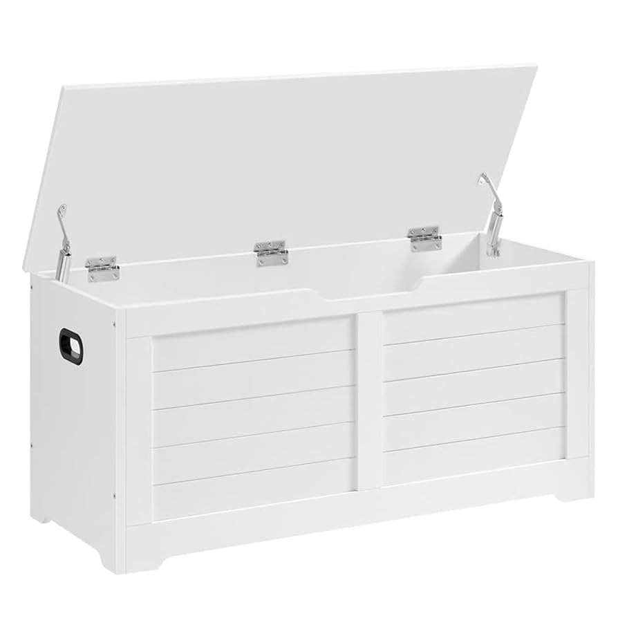 VASAGLE - Baúl de almacenamiento, con 2 bisagras de seguridad, banco de zapatos, estilo granja, ... | Amazon (US)