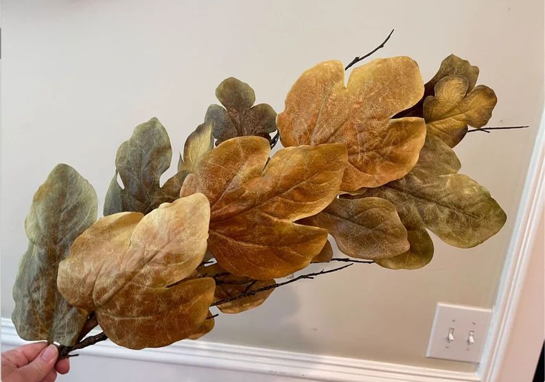 4.3 FT Fall Maple Leaf Branch Spray Aged Dried Look, Fig Leaves, Tall Fall Stems, Fall Decor, Far... | Etsy (US)