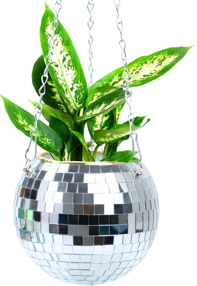 Disco Ball Planter Plant Hanger with Hook and Wooden Stand for Desk,Hanging Disco Ball Planter wi... | Amazon (US)