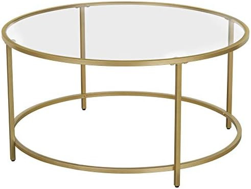 VASAGLE Round Coffee Table, Glass Table with Golden Steel Frame, Living Room Table, Sofa Table, R... | Amazon (US)
