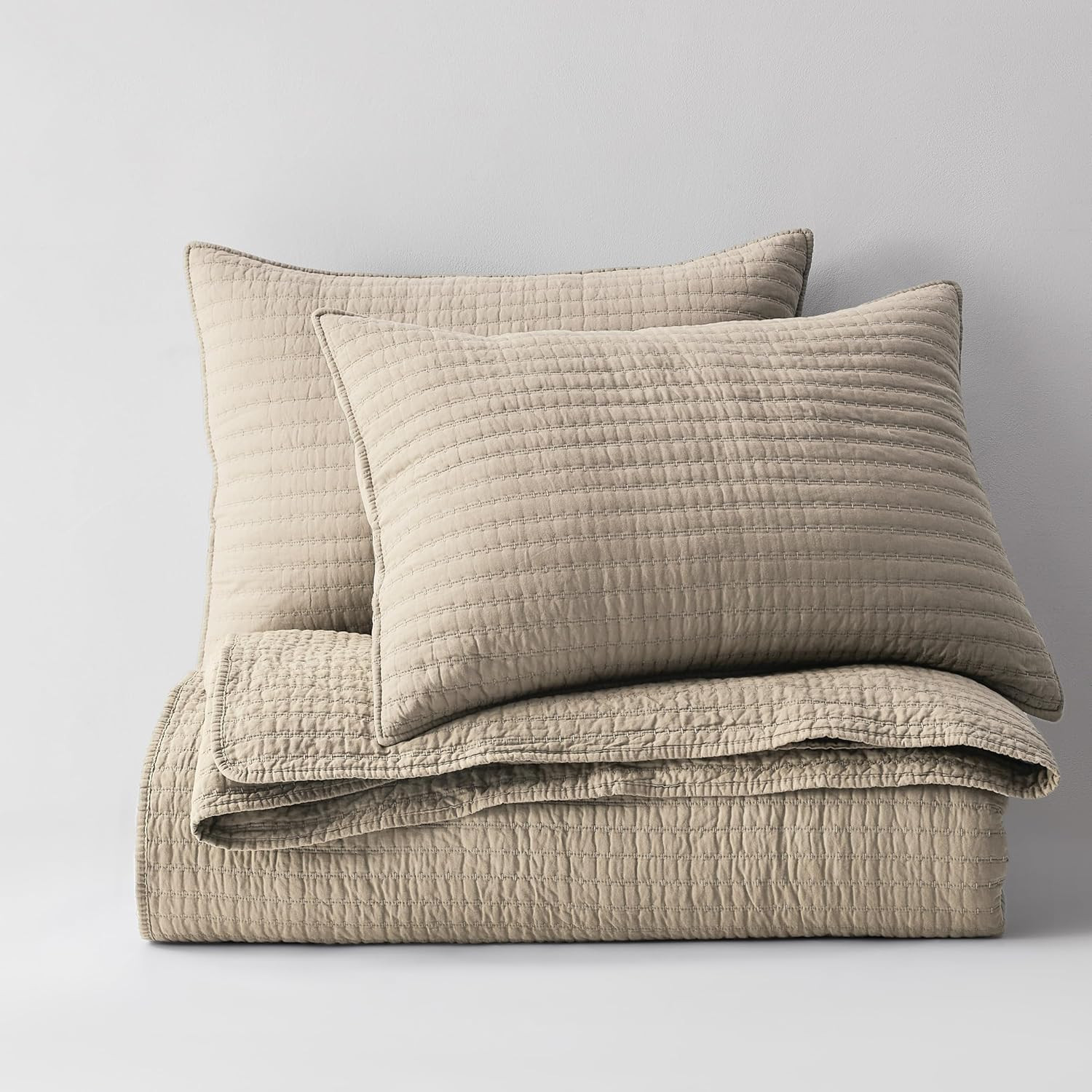 WDCOZY 100% Cotton Queen Size Quilt Set - Beige Neutral Striped Pick Stitch Soft Lightweight Beds... | Amazon (US)