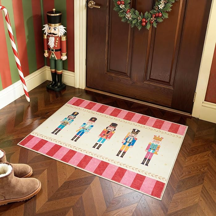 jinchan Christmas Rug 2x3 for Entryway Nutcracker March Washable Christmas Kitchen Rug Red Pink X... | Amazon (US)