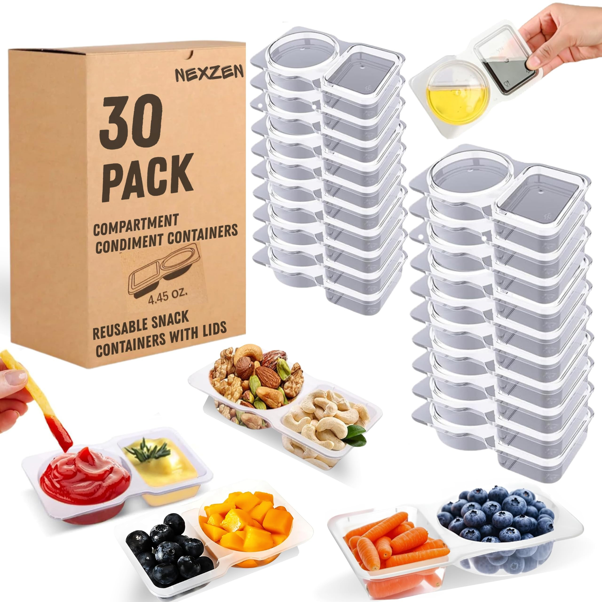 30-Pack Double Compartment Condiment Containers with Lids, Reusable & Leak-Proof, Ideal for On-th... | Amazon (US)
