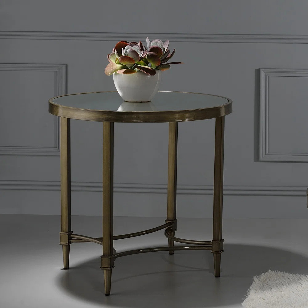 Aditya End Table Mirrored & Antique Brass Modern & Contemporary Metal Mirror | Wayfair North America