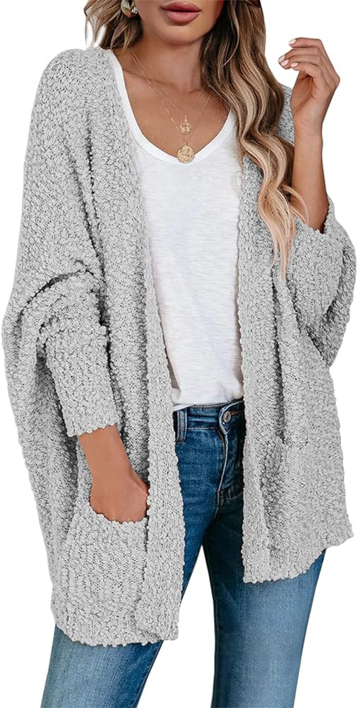 Saodimallsu Women's Chunky Popcorn Cardigan Oversized Open Front Boyfriend Batwing Long Sleeve Fu... | Amazon (US)