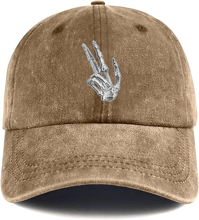 Halloween Hat Skeleton Hands Baseball Cap Funny Adjustable Cotton Washed Denim Hats | Amazon (US)