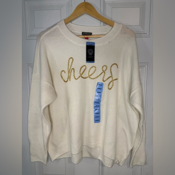 Vince Camuto White and Gold Crew Neck Sweater | Poshmark
