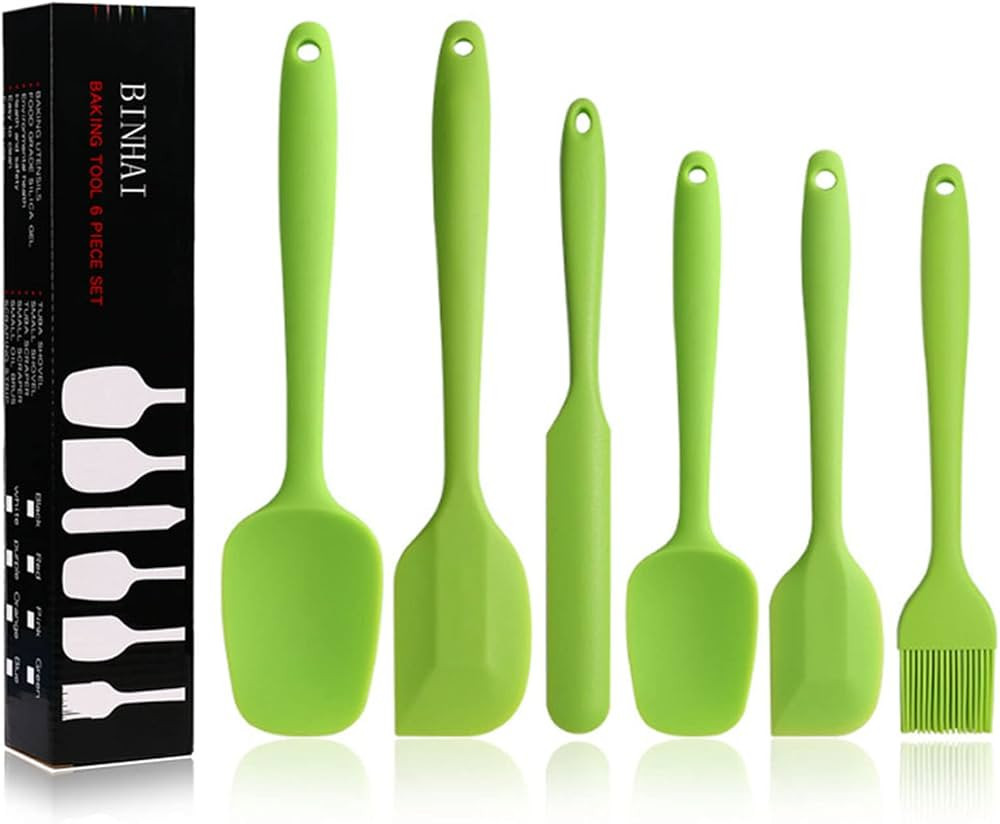 BINHAI Silicone Spatula Set - Green 6 Piece Non - Stick Rubber Spatula with Stainless Steel Core ... | Amazon (US)