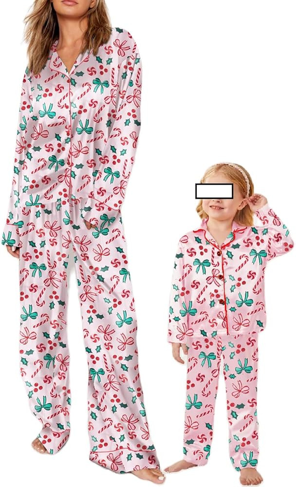 Seyurigaoka Mommy and Me Matching Christmas Pajamas Set Red Xmas Pjs Set 2 Piece Silk Sleepwear J... | Amazon (US)