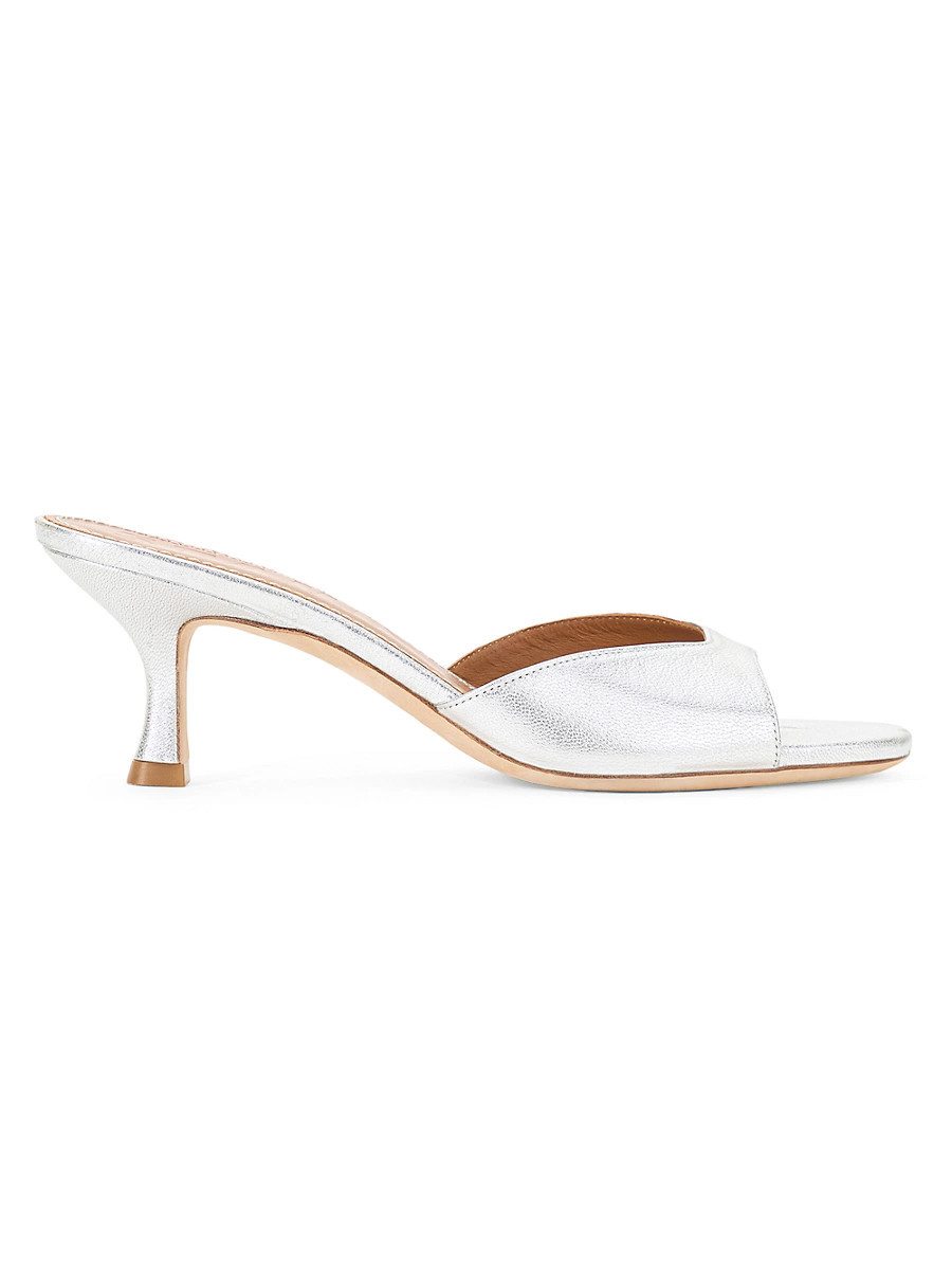 Women's Brigitte 55MM Metallic Leather Mule Sandals - Silver - Size 8.5 | Saks Fifth Avenue