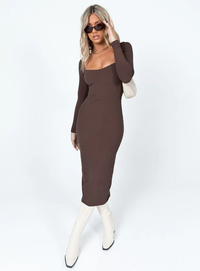 Nolan Midi Dress Brown | Princess Polly US