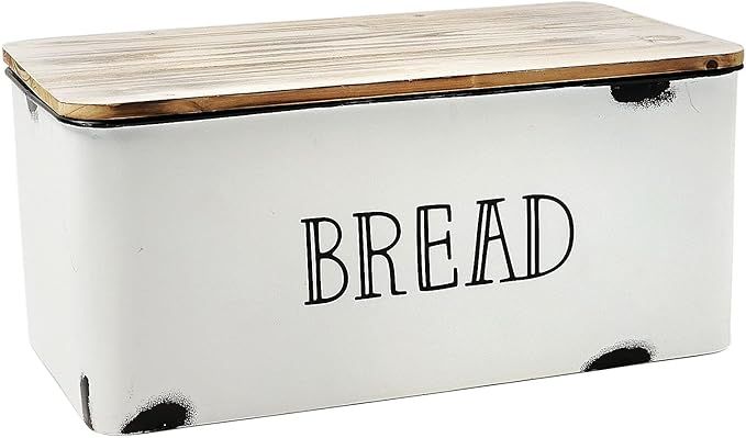 AVV Farmhouse Bread Box for Kitchen Countertop Metal White Loaf of Bread Storage Container Large ... | Amazon (US)