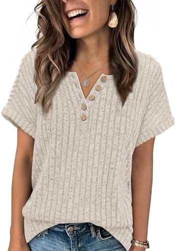 OFEEFAN Womens Short Sleeve Sweater Textured Tops Trendy Business Casual Outfits Work Blouses Fal... | Amazon (US)