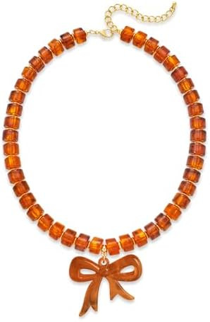 Amber Acrylic Chunky Heart Penadnt Necklace for Women Exaggerated Statement Puff Heart Choker Nec... | Amazon (US)