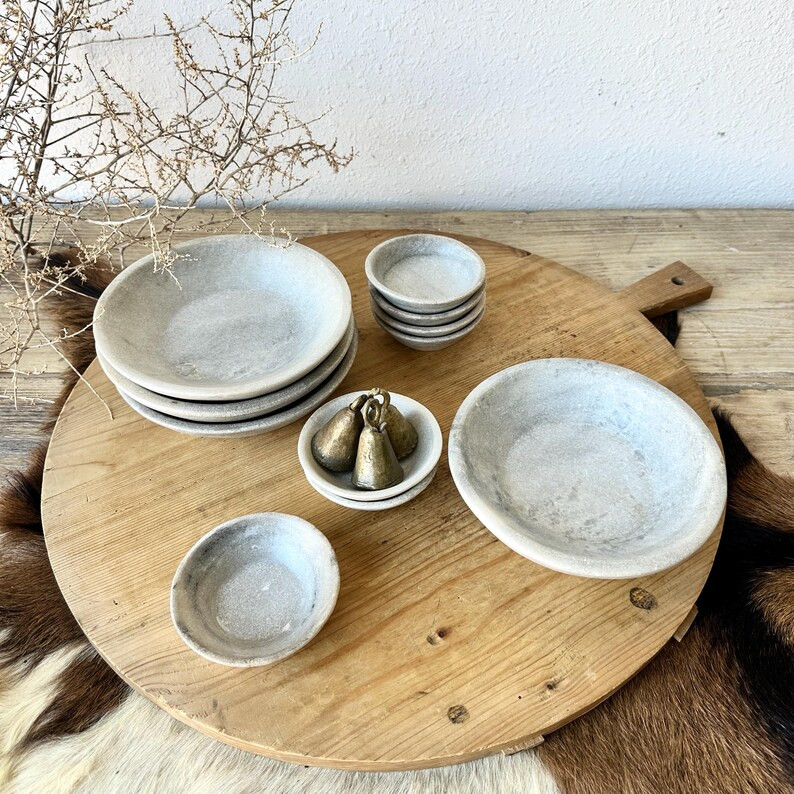 Rustic White Marble Bowl Tray Medium and Small - Etsy | Etsy (US)