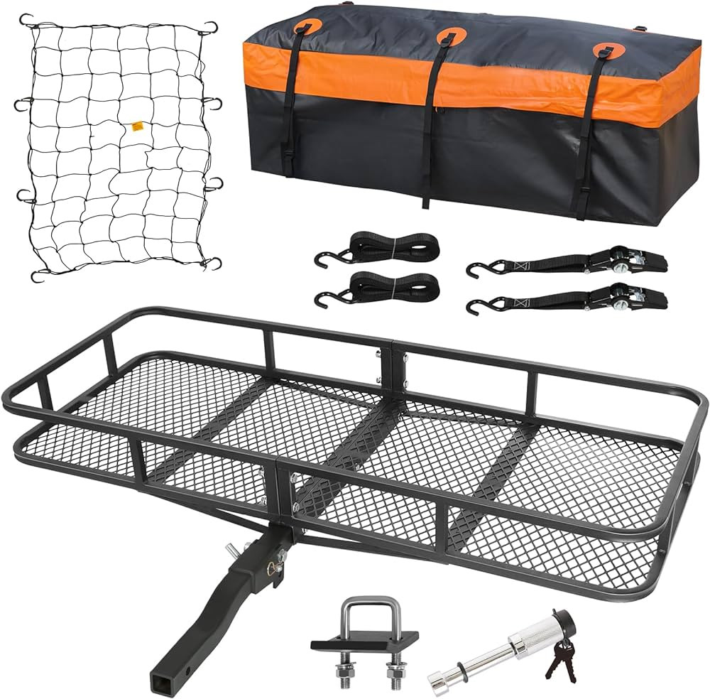 WEIZE Folding Hitch Mount Cargo Carrier Basket 60" x 20" x 6" with Waterproof Bag, Net, Strap, 2-... | Amazon (US)
