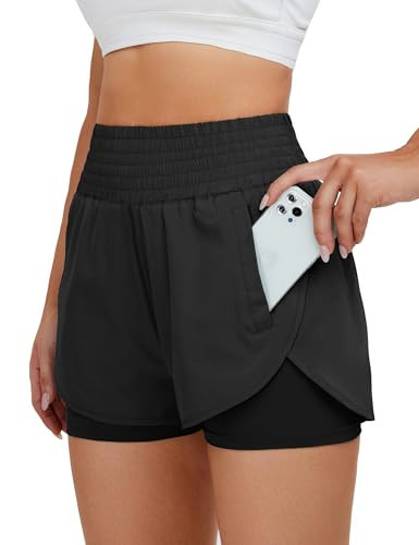 BMJL Women's Running Workout Shorts Elastic High Waist Pocket Short(XL,Black359) | Amazon (US)