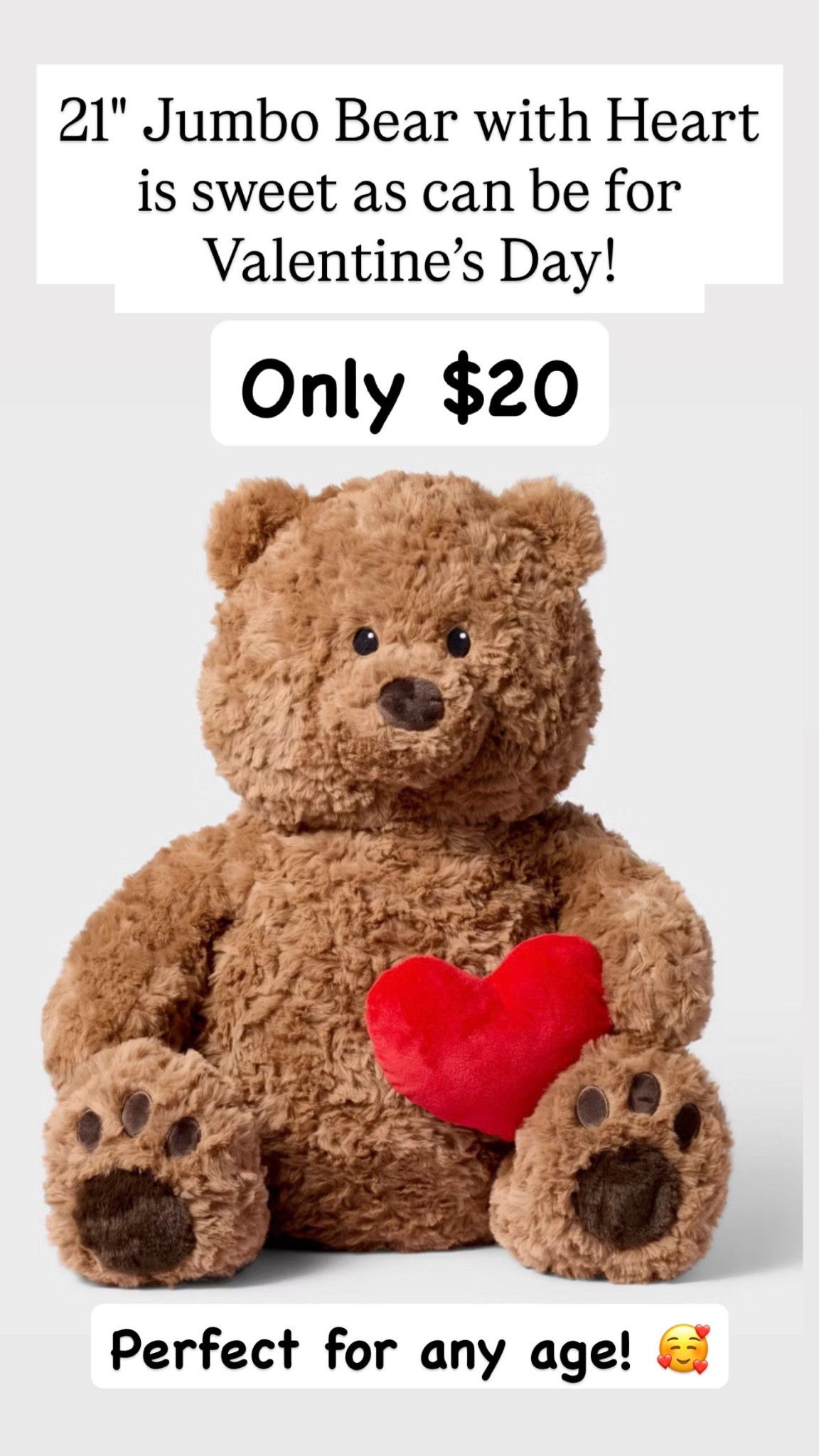 Cutest 21" Jumbo Bear with Heart Stuffed Animal is $20

#LTKValentine