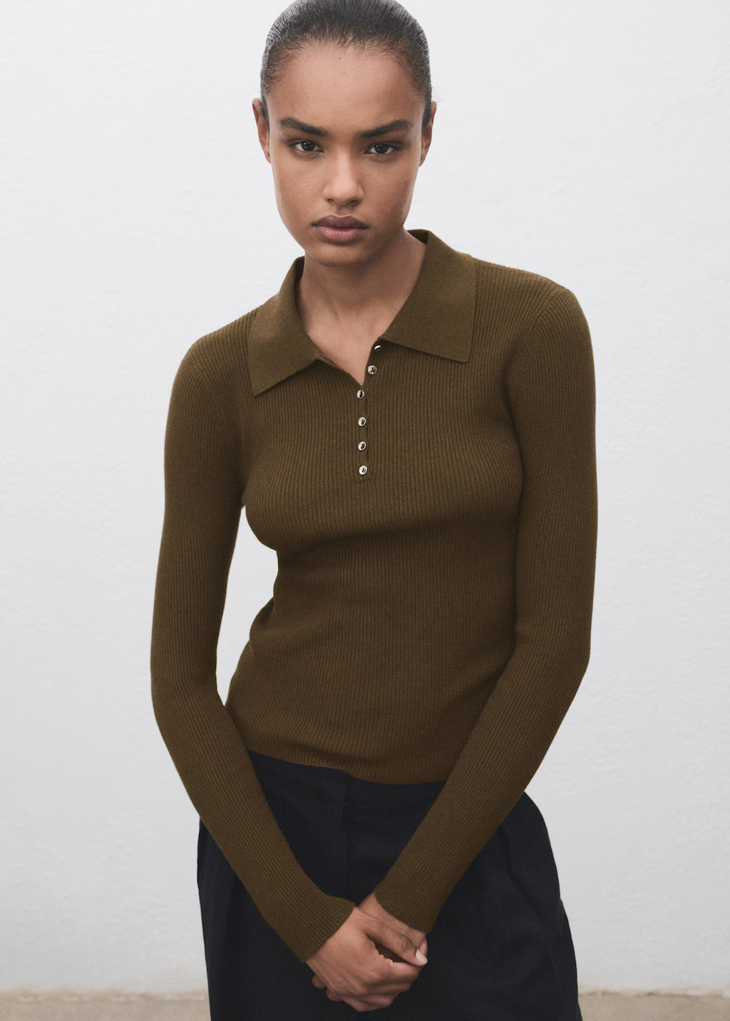 Polo-neck ribbed sweater - Women | MANGO USA | Mango (US/MX/AU)