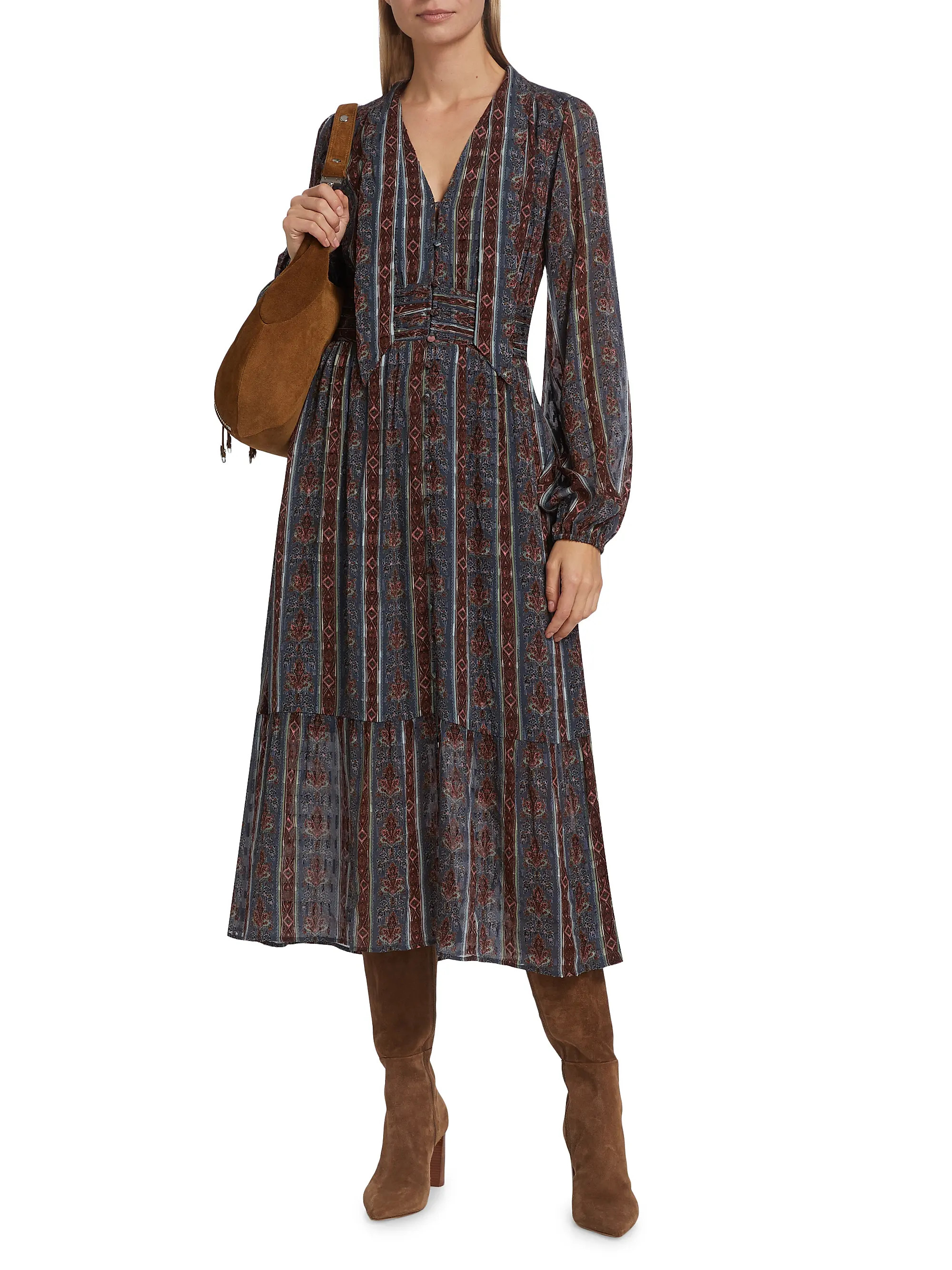 Gallery Striped Silk-Blend Midi-Dress | Saks Fifth Avenue