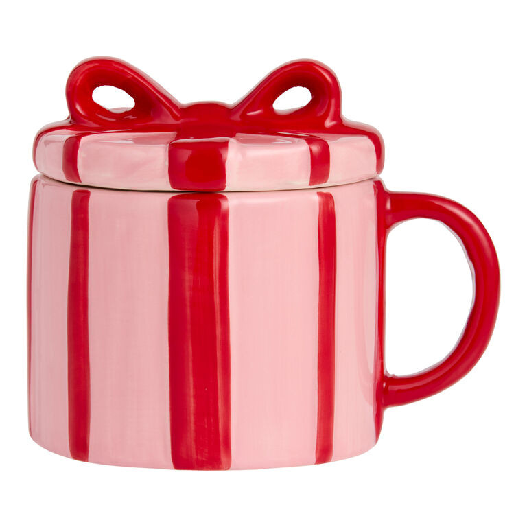 Pink and Red Present Figural Ceramic Mug with Lid | World Market