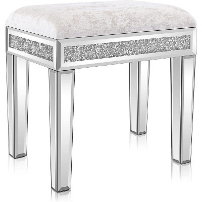 VINGLI Mirrored Vanity Stool with Storage, Upholstered Velvet Ottoman, Makeup Dressing Table Bench, Silver | Target