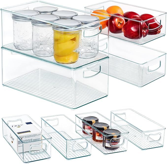 Hudgan 8 PACK Stackable Pantry Organizer Bins (3 sizes) - Clear Fridge Organizers for Kitchen, Fr... | Amazon (US)