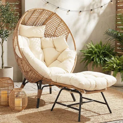 Wicker Egg Chair with Ottoman, Indoor Outdoor Egg Basket Lounge Chair w/Cushion | Wayfair North America