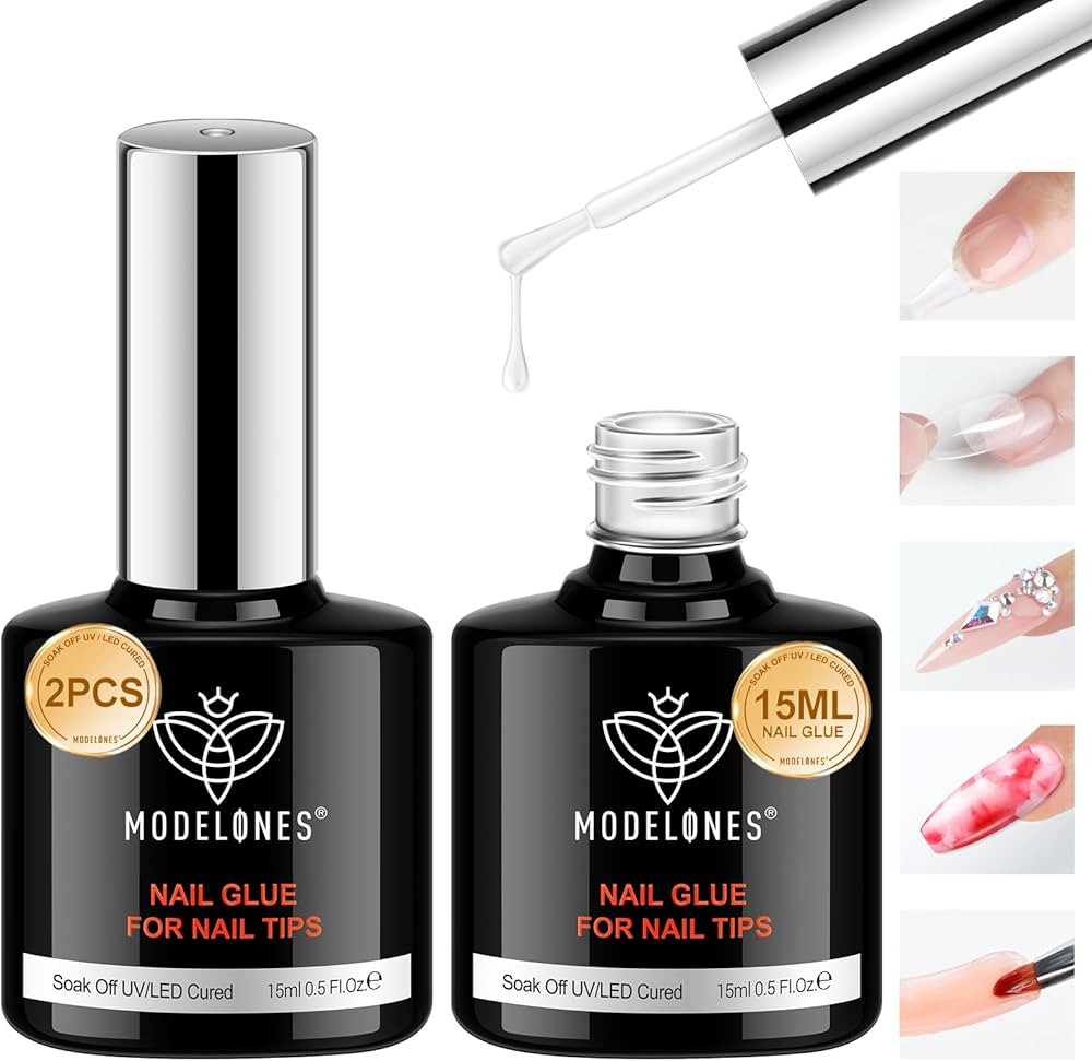 modelones 9 in One Gel Nail Glue Brush On Nail Glue 15 ml for tips, Rhinestones, Base Coat, Bloom... | Amazon (US)