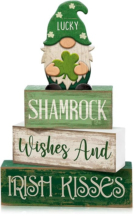 4 Pcs St Patrick's Day Table Decoration Wooden Gnomes Green Shamrock Irish Tiered Tray Decor Rust... | Amazon (US)