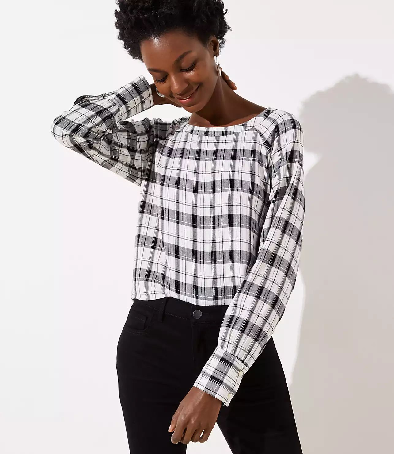 Plaid Raglan Blouse | LOFT | LOFT