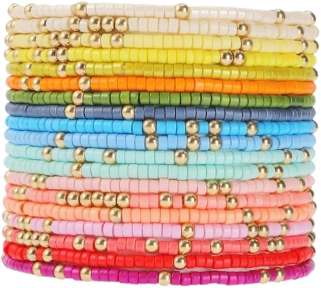 Boho Stackable Seed Beaded Bracelets for Women 18-20Pcs Colorful Handmade Multilayered Rice Bead ... | Amazon (US)