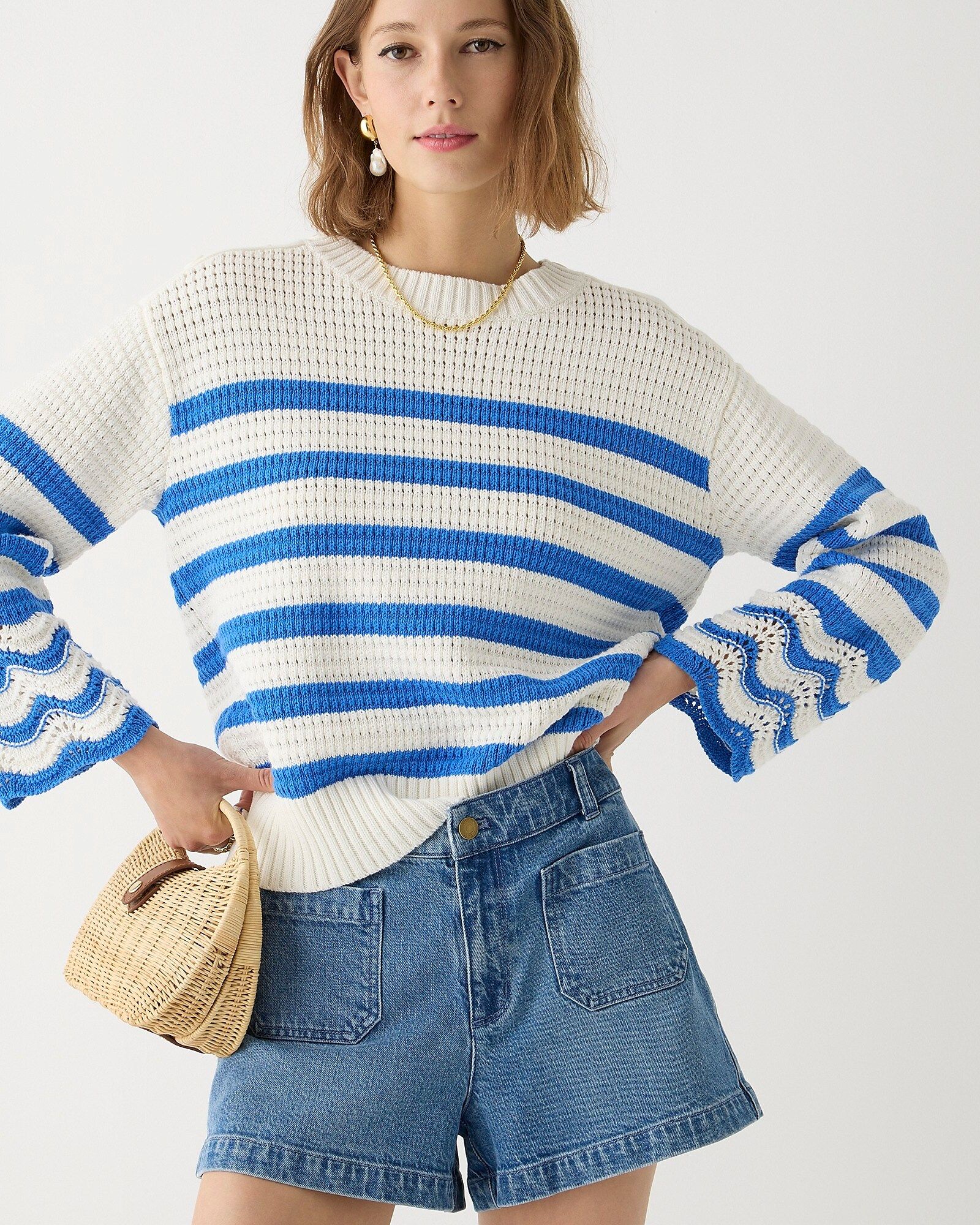 Textured crewneck pullover sweater in stripe | J.Crew US