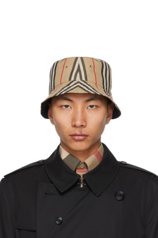 Burberry - Reversible Beige Cotton Icon Stripe Bucket Hat | SSENSE