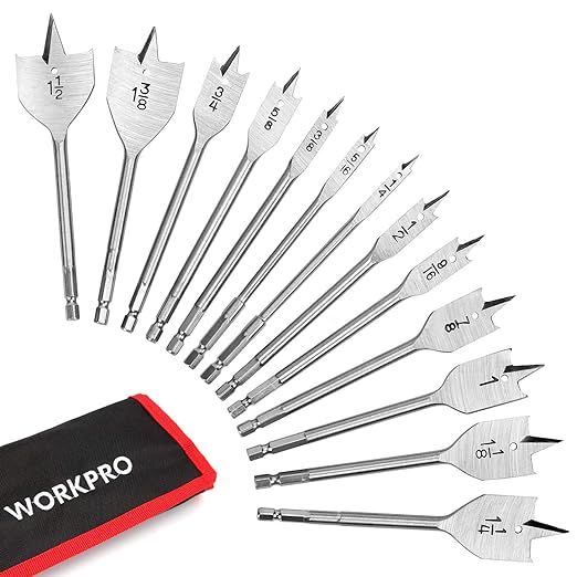 WORKPRO 13-Piece Spade Drill Bit Set in SAE, Paddle Flat Bits for Woodworking, Nylon Storage Pouc... | Amazon (US)