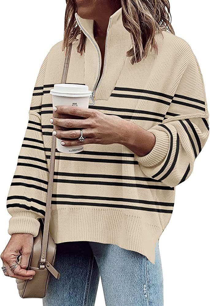 ETCYY Oversized Sweaters for Women Fall 2022 Trendy Crewneck Batwing Long Sleeve Knit Tops Side S... | Amazon (US)