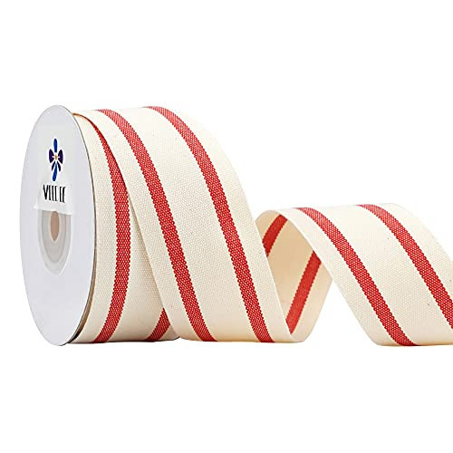 MEEDEE Natural Cotton Stripes Fabric Ribbon 1-1/2 inch Red and White Stripe Ribbon for DIY Crafts, Gift Wrapping Home Decor Sewing (10 Yards) | Amazon (US)