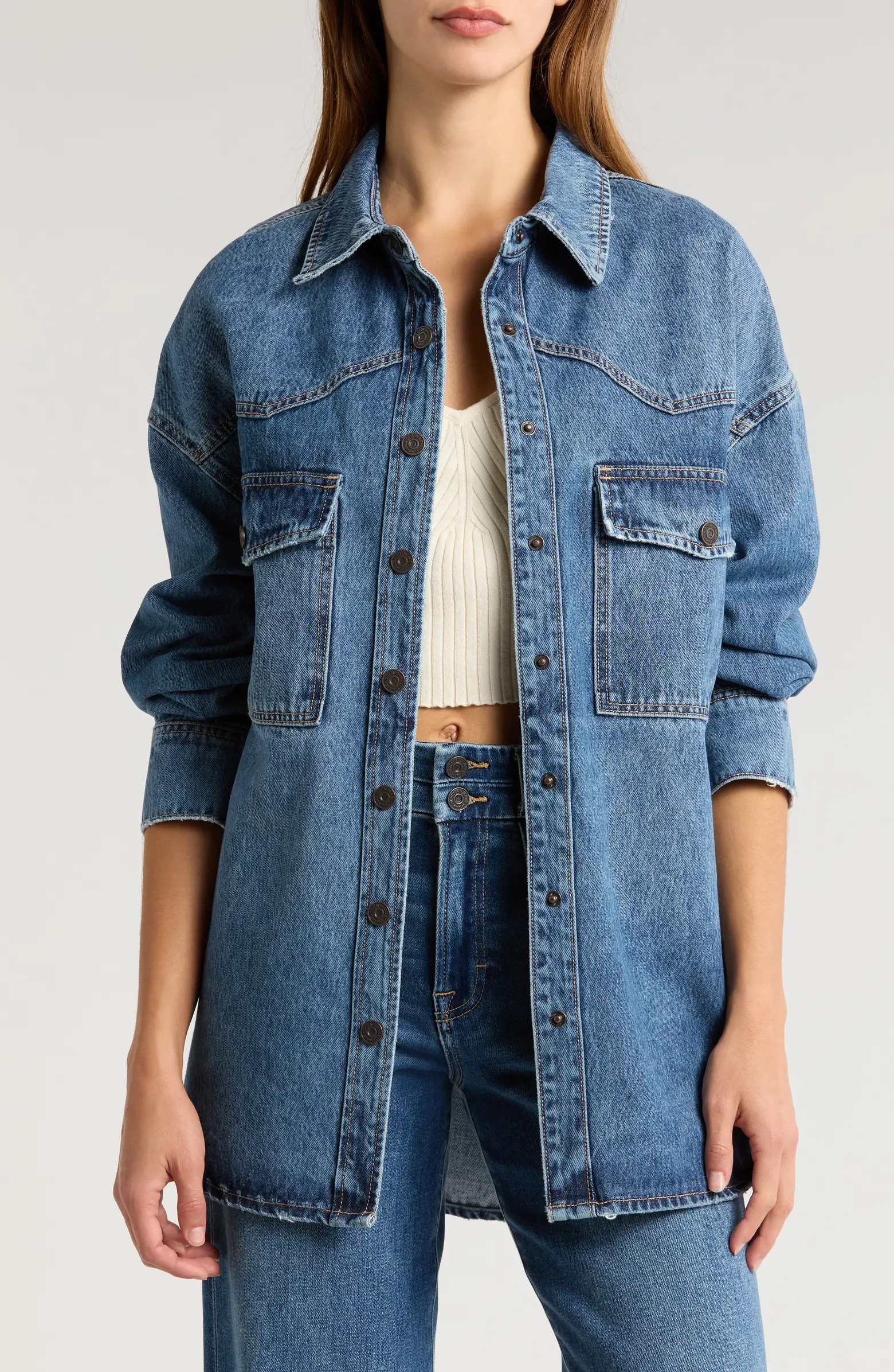 HIDDEN JEANS Oversize Western Denim Button-Up Shirt | Nordstrom | Nordstrom