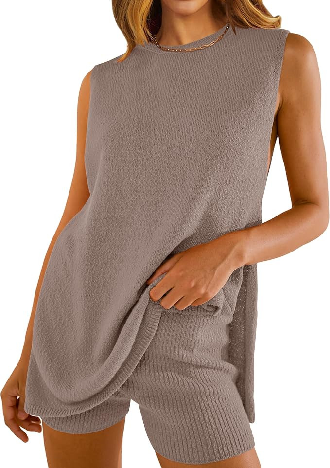 NENONA Women's Summer Sleeveless Sweater Sets Casual Knit Tunic Tops and Shorts 2 Piece Outfits | Amazon (US)