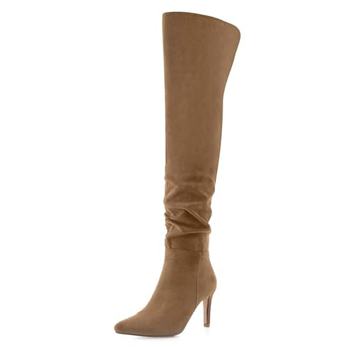 Shoe'N Tale Thigh High Boots for Women Over The Knee Stiletto Heel Pointed Toe Long Sexy Boots(10,Brown) | Amazon (US)