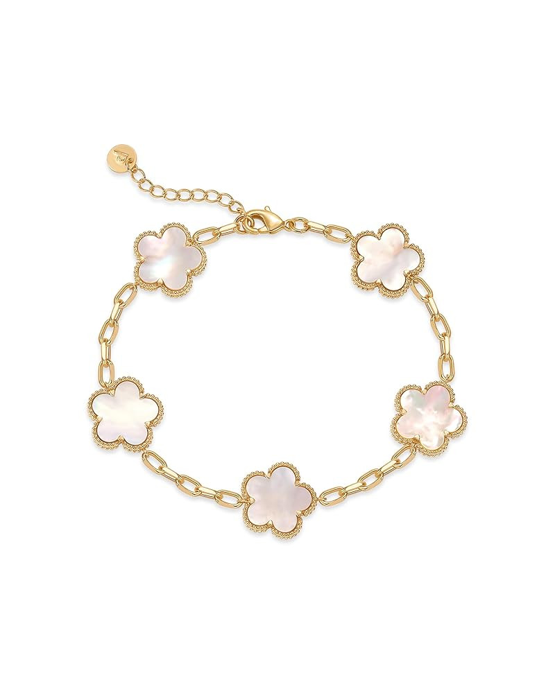 PAVOI 14K Gold Plated Clover Bracelets for Women - Flower Four Leaf Clover Bracelet - Mother of P... | Amazon (US)