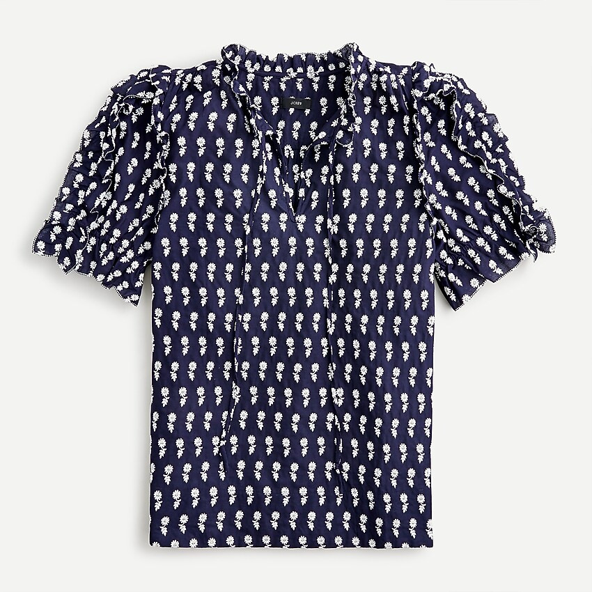 Ruffle-sleeve cotton voile top in floating sunflowers | J. Crew US